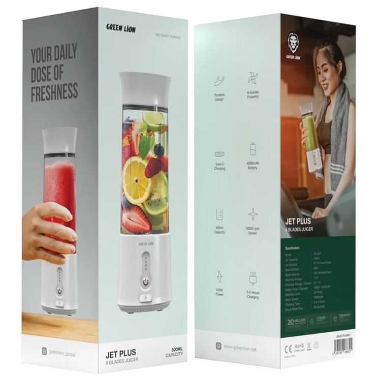 شیکر و اسموتیساز شارژی شش تیغه 500 میلیلیتری گرینلاین Jet Plus GNJETPLSBK