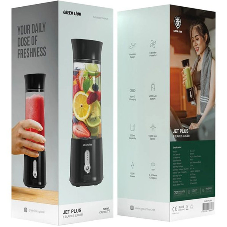 شیکر و اسموتیساز شارژی شش تیغه 500 میلیلیتری گرینلاین Jet Plus GNJETPLSBK