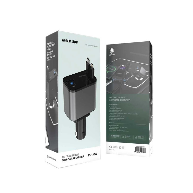 شارژر فندکی 50w گرین لاین مدل Retractable 50W دارای گارانتی و ضمانت اصالت کالا