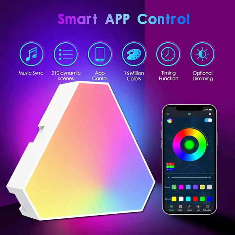 پنل دیواری RGB سه ضلعی مدل Smart Triangle LED Wall Lights کد۶۳۶