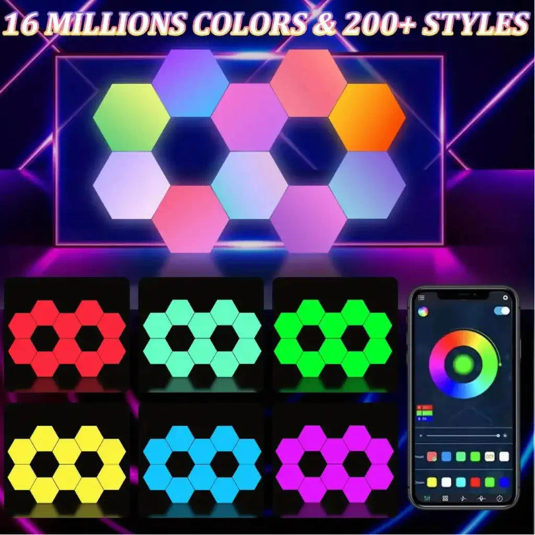 پنل دیواری RGB شش ضلعی مدل Smart Hexagon LED Wall Lights کد۶۳۵