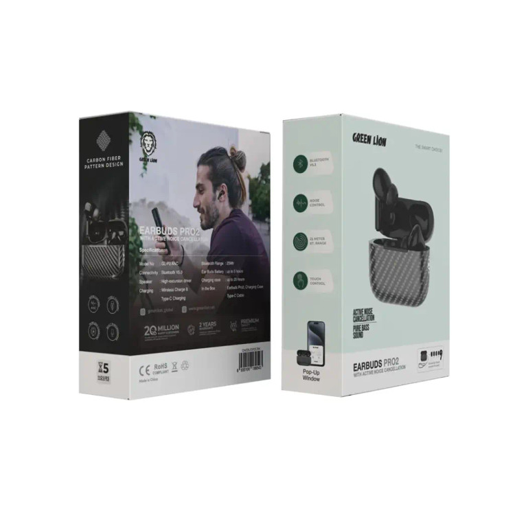 هندزفری بلوتوثی اورجینال مدل Green Lion Earbuds Pro 2 with ANC – Carbon Black
