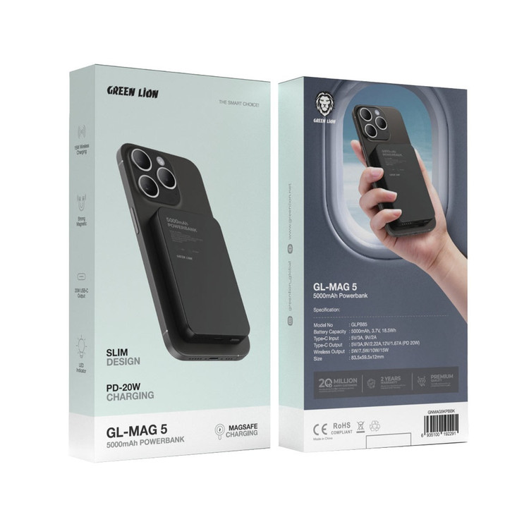 پاوربانک مگسیف گرین لاین مدل GL-MAG 5 ظرفیت۵۰۰۰ میلی آمپر ساعت
