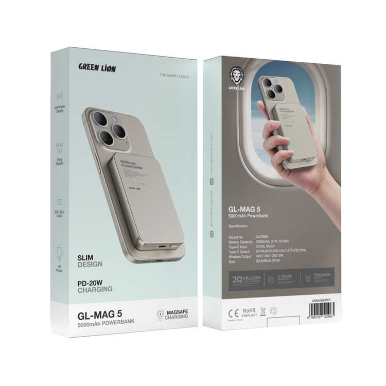 پاوربانک مگسیف گرین لاین مدل GL-MAG 5 ظرفیت۵۰۰۰ میلی آمپر ساعت