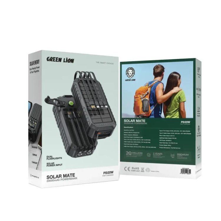 پاوربانک خورشیدی گرین لاین مدل solar mate ظرفیت 20000 میلی آمپر ساعت