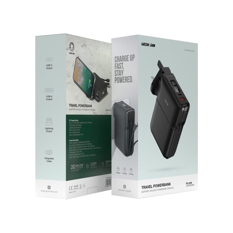 پاوربانک و آداپتور گرین لاین مدل Travel Powerbank ظرفیت 10000 mAh