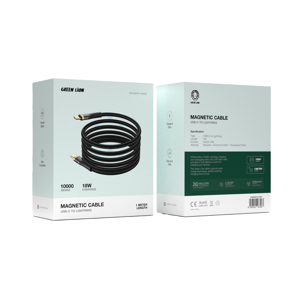 کابل شارژ مگنتی گرین لاین تایپ سی به لایتنینگ مدل Magnetic Cable USB-C to Lightning
