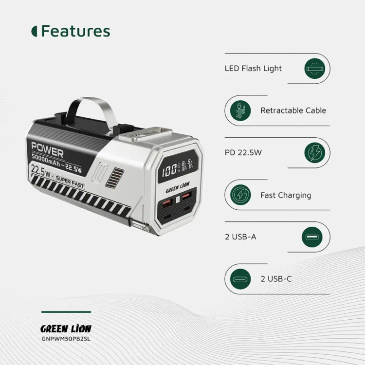 پاور بانک گرین لاین مدل Power Max ظرفیت 50000 میلی آمپر ساعت اورجیتال دارای گارانتی