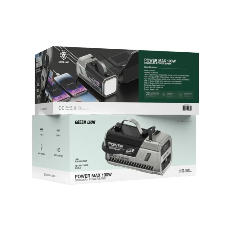 پاور بانک گرین لاین مدل Power Max ظرفیت 50000 میلی آمپر ساعت اورجیتال دارای گارانتی