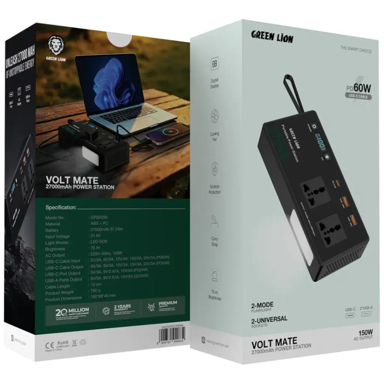 پاور استیشن گرین لاین مدل Volt Mate 27000 ظرفیت 27000 میلی آمپر اورجینال و دارای گارانتی