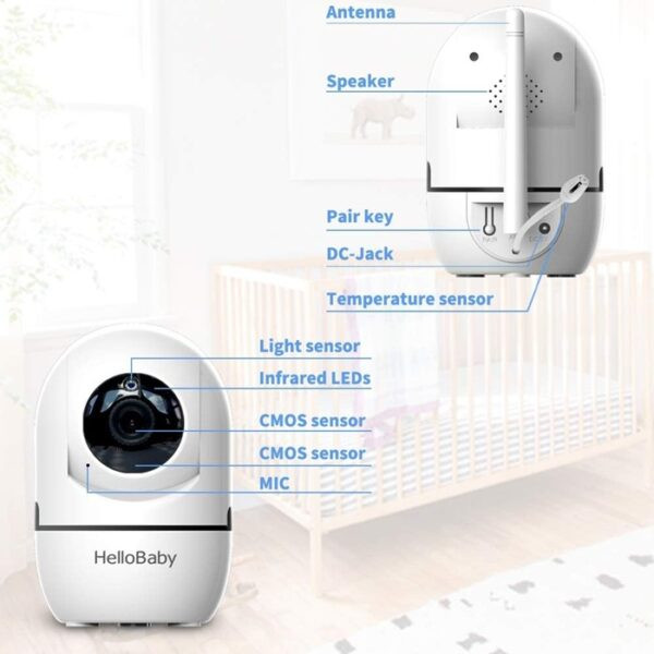 دوربین اتاق کودک هلو بیبی مدل HelloBaby HB65 | پیجر تصویری با قابلیت چرخش و دید در شب دارای گارانتی