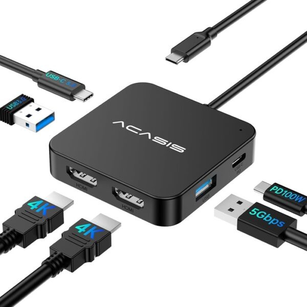 هاب ۶ در ۱ تایپ سی ACASIS مدل HC31-2H15 | مبدل Dual HDMI (دو خروجی تصویر) اورجینال