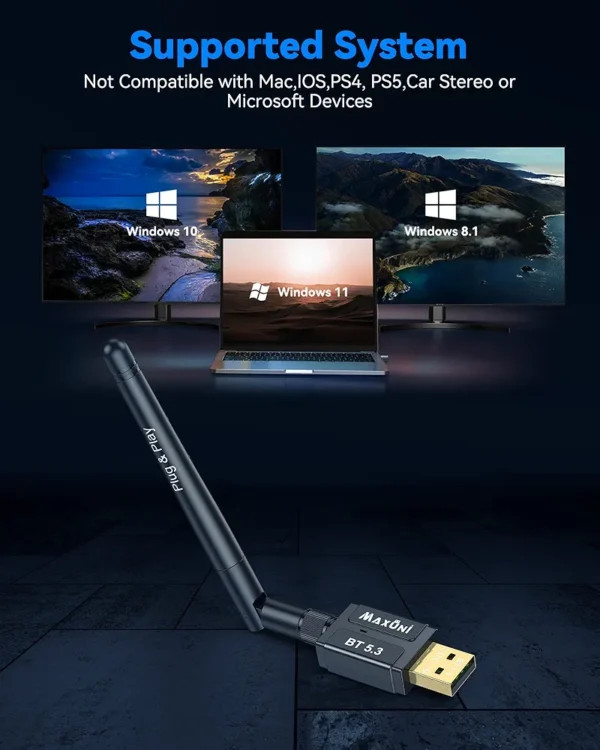 دانگل بلوتوث USB 5.3 مکسونی Maxuni BT‑608 | اتصال پایدار برای کامپیوتر و لپتاپ دارای گارانتی