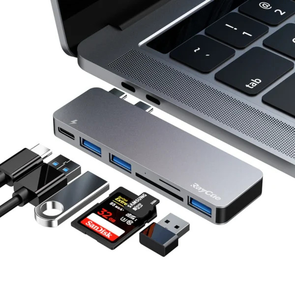 هاب USB‑C ششکاره Raycue 6‑in‑2 مخصوص مکبوک پرو و مکبوک ایر اورجینال