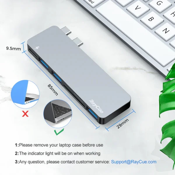 هاب USB‑C ششکاره Raycue 6‑in‑2 مخصوص مکبوک پرو و مکبوک ایر اورجینال