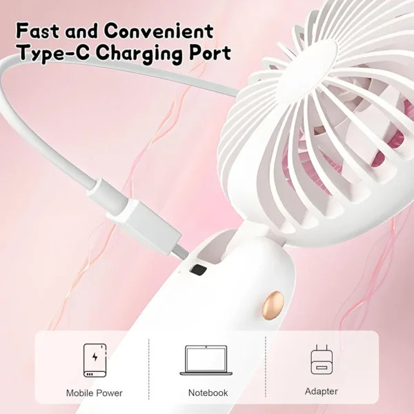 پنکه دستی و پوشیدنی قابل حمل JYPS مدل FC-6619 صورتی، مینی فن USB شارژی اورجینال