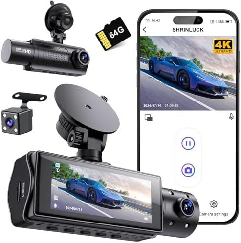 دوربین ثبت وقایع خودرو سه لنز شراینلاک مدل X5 (کیفیت 4K با WiFi) اورجینال و دارای گارانتی