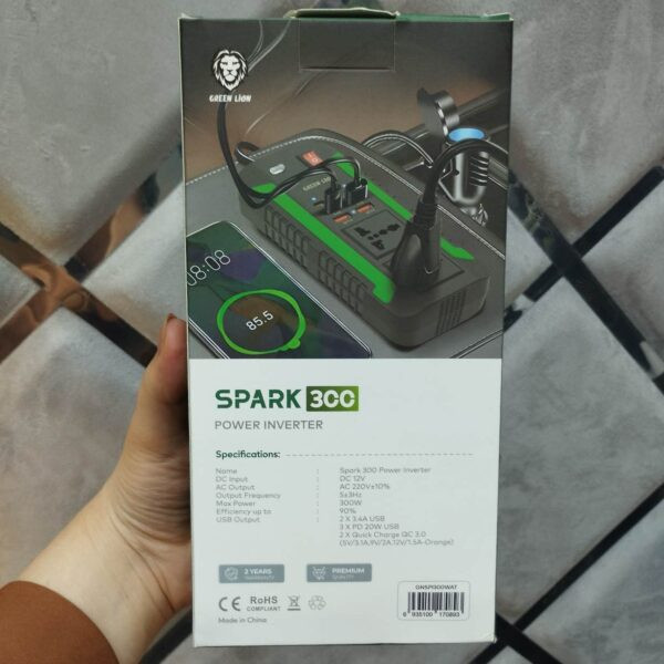 مبدل برق خودرو گرین لاین Spark 300 (300 وات) دارای گارانتی و ضمانت اصالت کالا