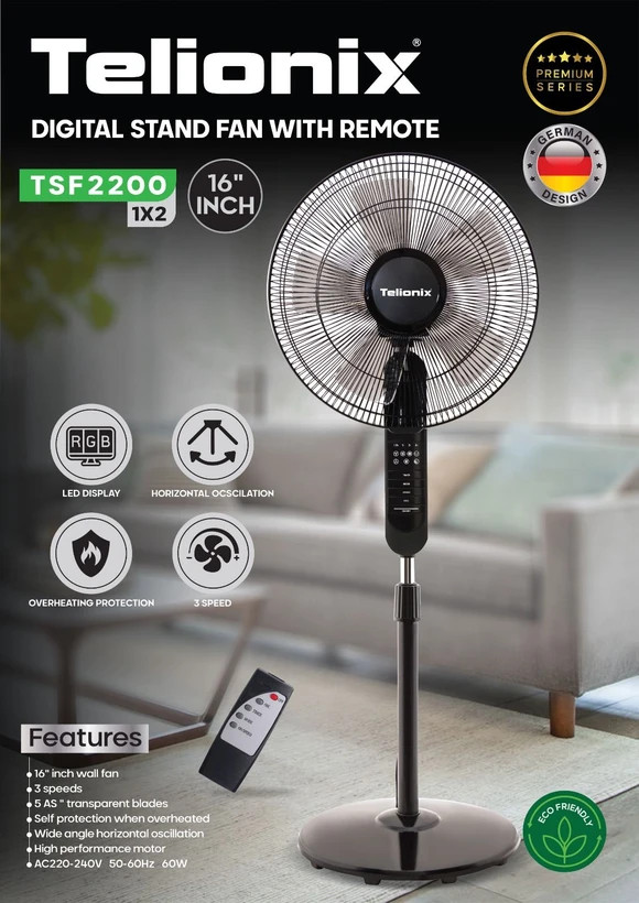 پنکه ایستاده تلیونیکس مدل TSF2200 ریموت دار اورجینال و دارای گارانتی