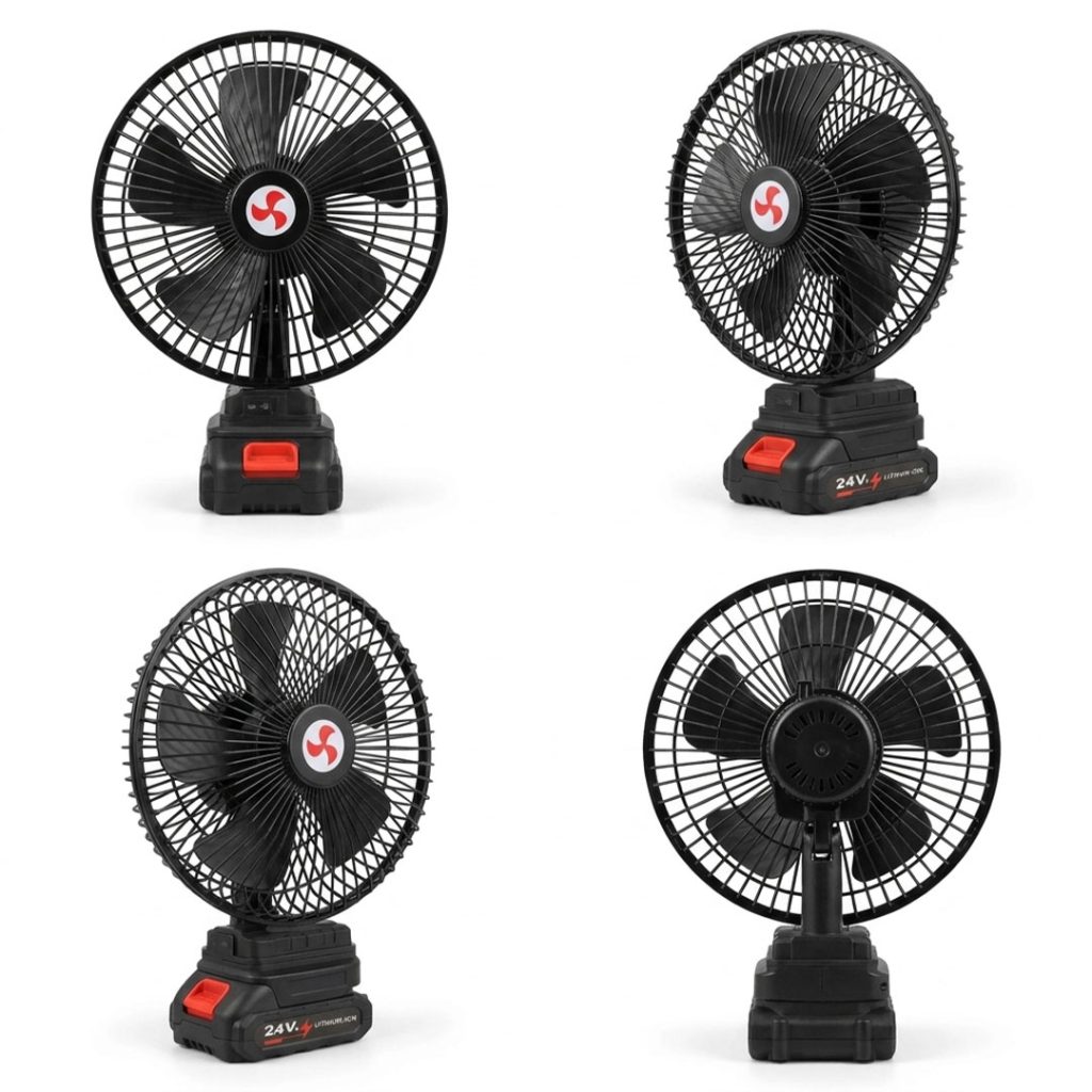 پنکه شارژی 24 ولت توری فلز گردان مدل FAN LITHIUM 3PIN