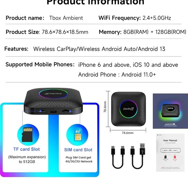 اندروید باکس CarlinKit Tbox تبدیل CarPlay به اندروید(کارپلی)|اصالت کالا