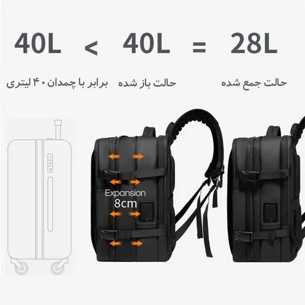 کوله وکیوم دار اتوماتیک مسافرتی ضدآب ۱۵.۶ اینچ بنج BG-3028-1 دارای ضمانت اصالت کالا