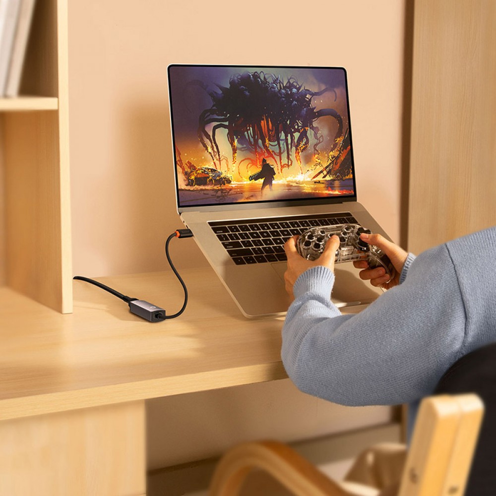 هاب و مبدل USB به پورت شبکه RJ45 بیسوس مدل WKQX000313 دارای ضمانت اصالت کالا