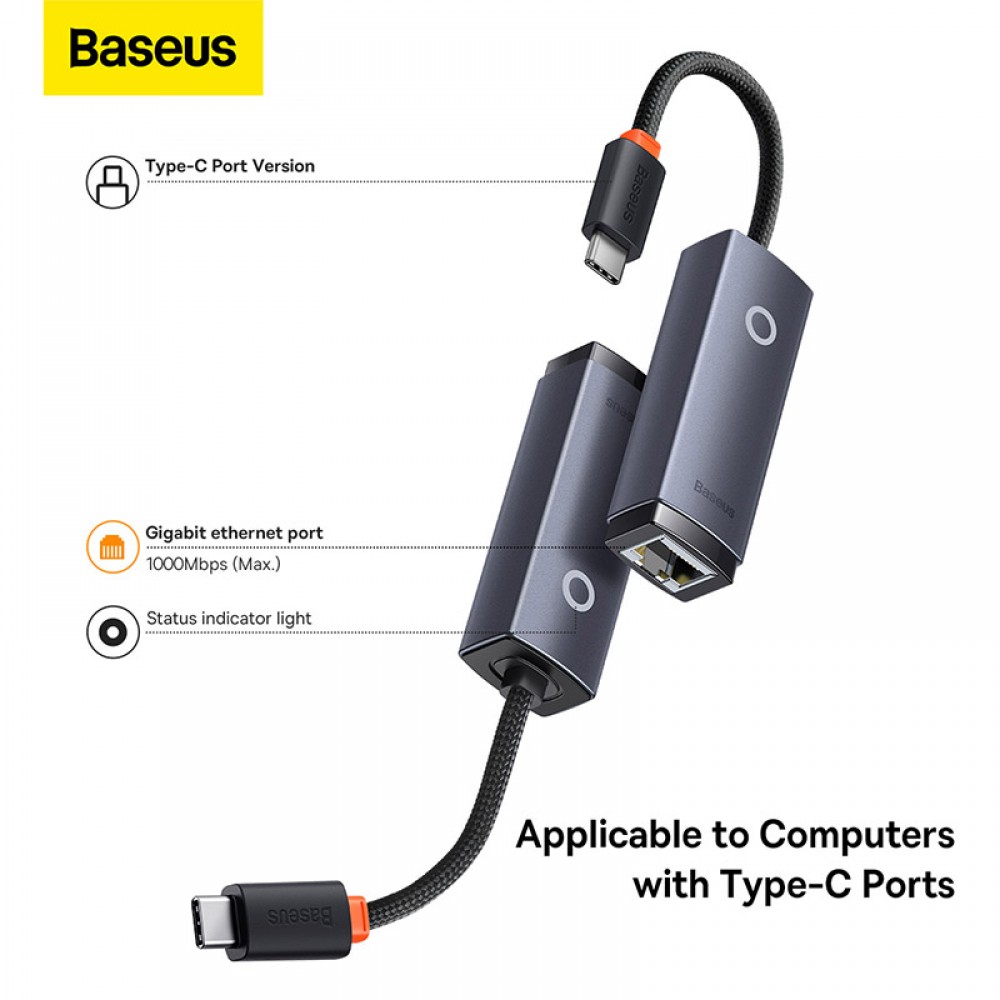 هاب و مبدل USB به پورت شبکه RJ45 بیسوس مدل WKQX000313 دارای ضمانت اصالت کالا