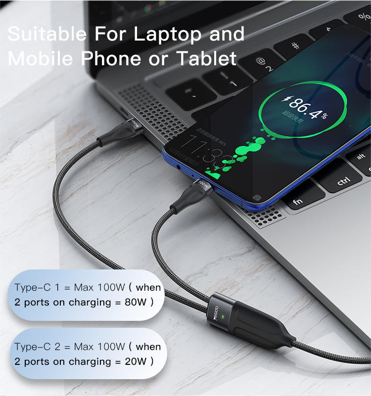کابل دو در یک Type-C به USB-C طول 140 سانتیمتر یسیدو مدل CA88 اورجینال