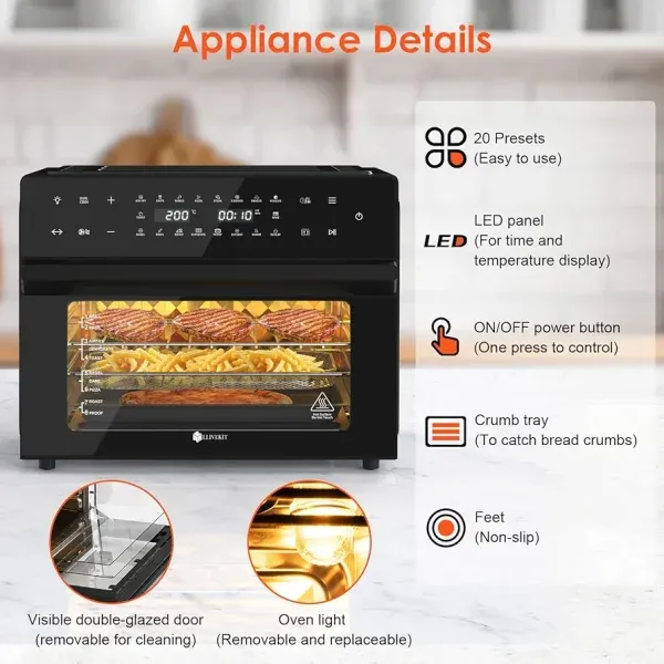 هواپز و سرخ کن رژیمی 30 لیتری LLIVEKIT مدل 30L دارای سیخ چرخان دارای گارانتی