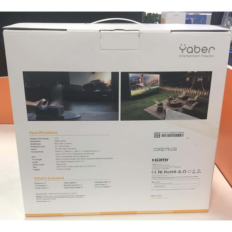 پروژکتور خانگی Yaber مدل K2s با اسپیکر داخلی و تصویر 40 تا 200 اینچ اورجینال