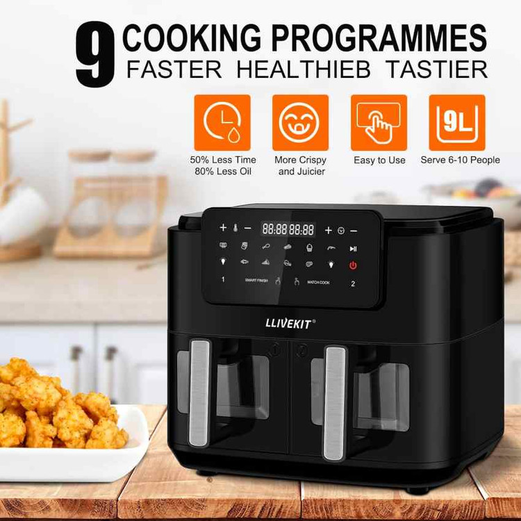 هواپز دو کشو 9 لیتری LLIVEKIT مدل Double Drawer با پنل لمسی وارداتی همراه با گارانتی