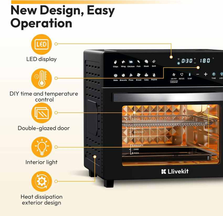 آون توستر و هواپز LLIVEKIT مدل Air Fryer Oven با 12 برنامه پخت وارداتی همراه با گارانتی